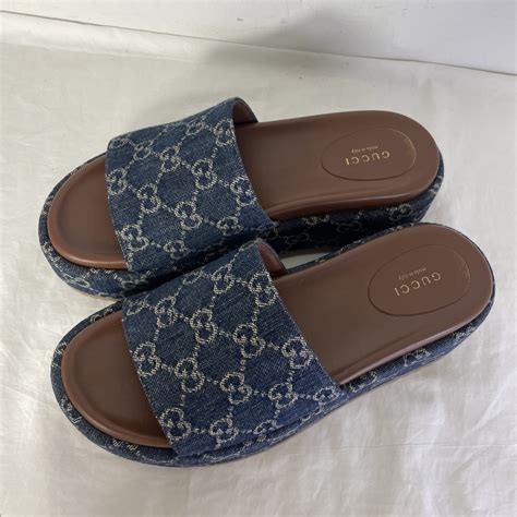 do gucci platform slides run small|Gucci denim platform slides.